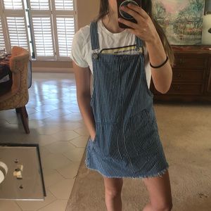 striped overall denim dress